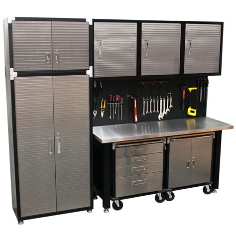 stainless steel appliance garage cabinets|garage metal cabinets with workbench.